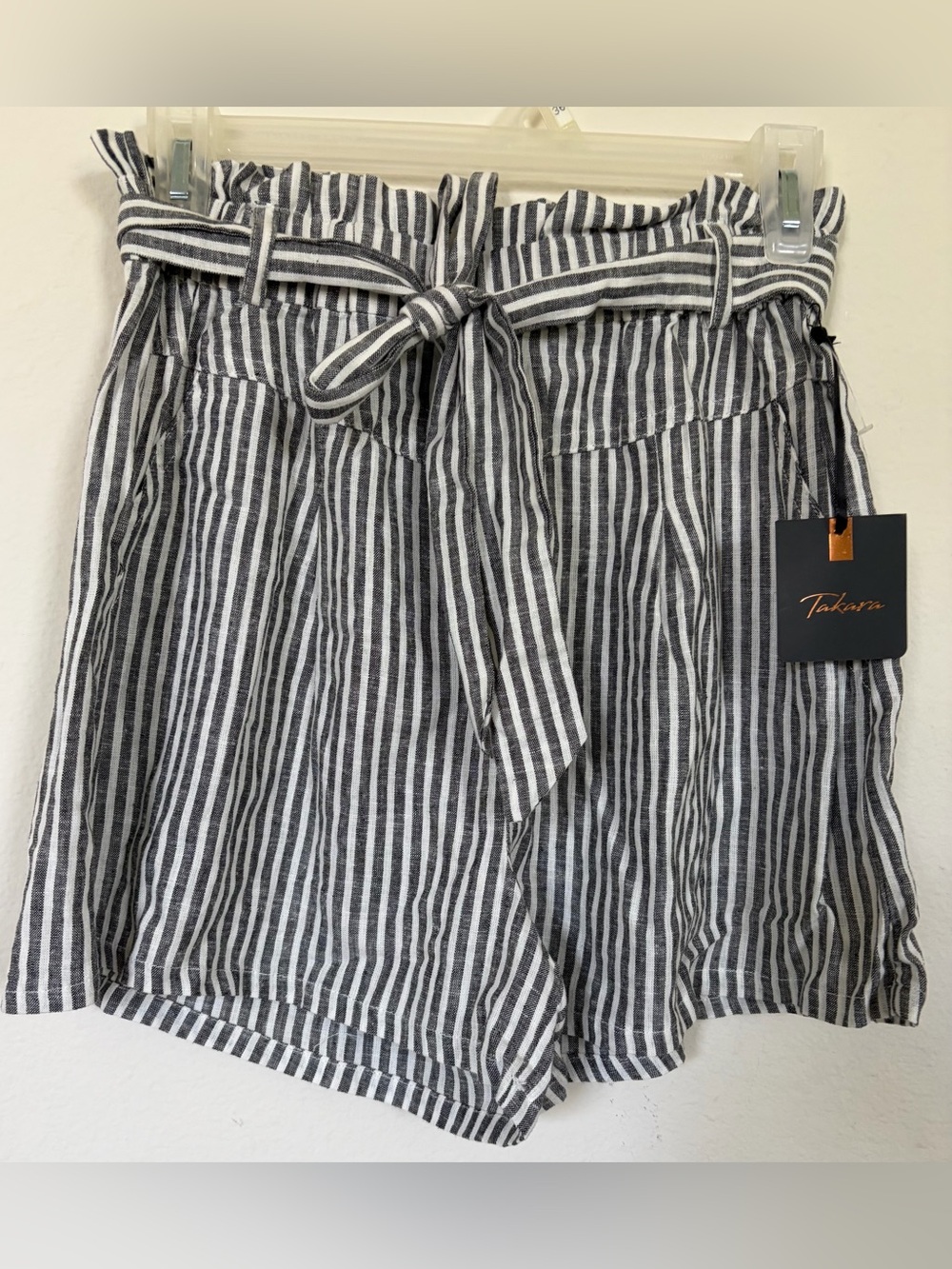 Takara WomenyBlack and White Striped Tie-Waist Shorts
